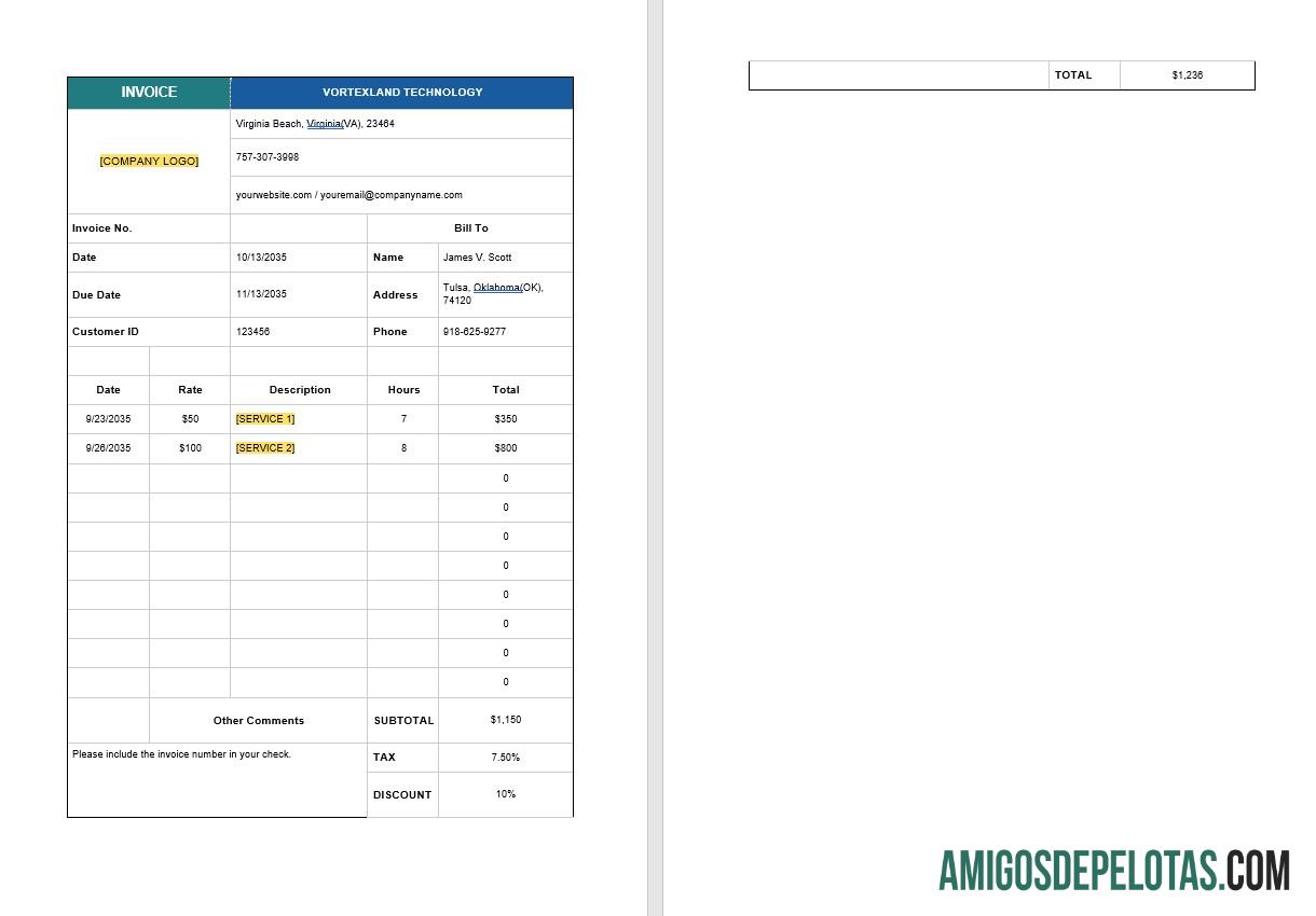 em branco Modelo de fatura de consultoria de TI
